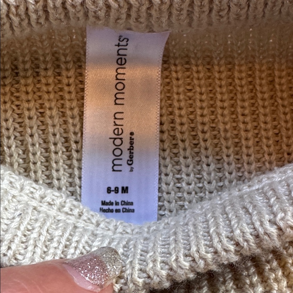 Baby Beige Christmas Sweater featuring Merry details with Pine Trees 6-9M - Picture 2 of 4